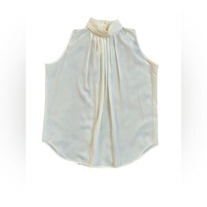 Vintage Metropolitan Cream Sleeveless Blouse, Sz. S, High Neckline, Front Pleats